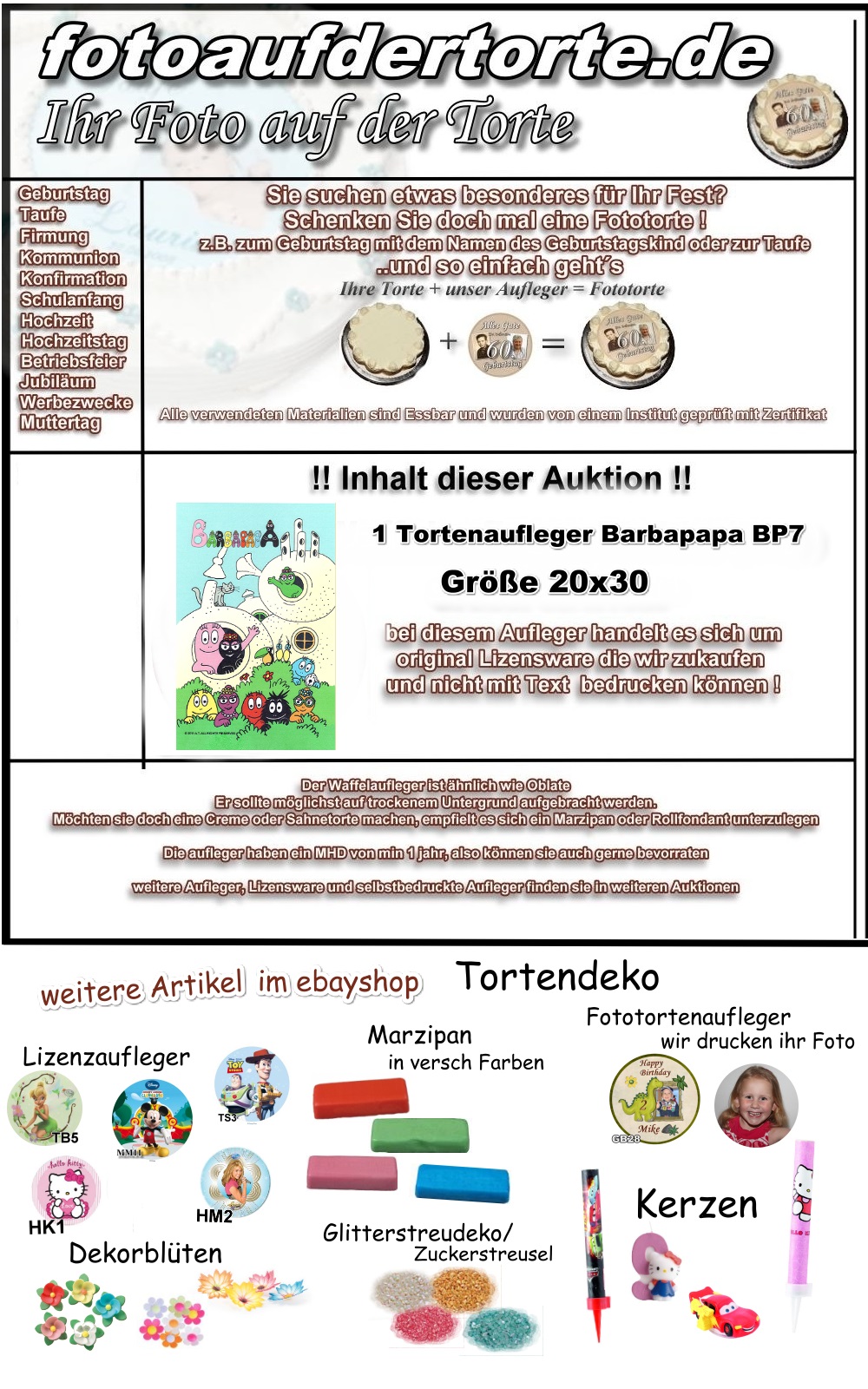 Tortenaufleger ★ Barbapapa BP7 ★ Tortendeko ★ Oblate  